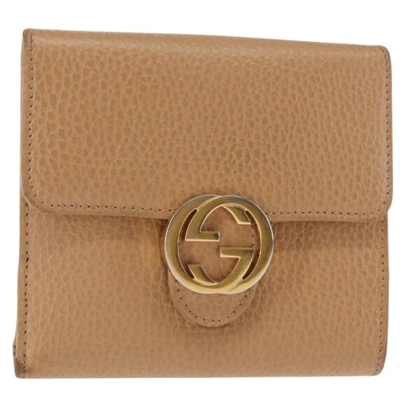 GUCCI Bifold Wallet Leather Outlet Beige Gold Beige - Picture 2 of 16